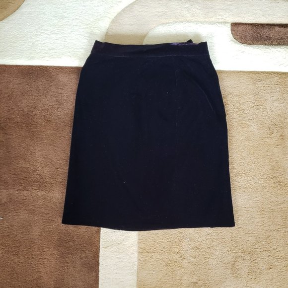Black Velvet Mini Skirt with Slit - Picture 1 of 7